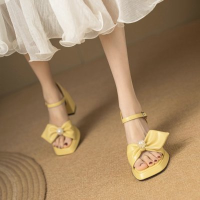 bowknot chunky high heels