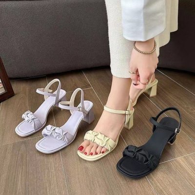off-lace mid heel sandals