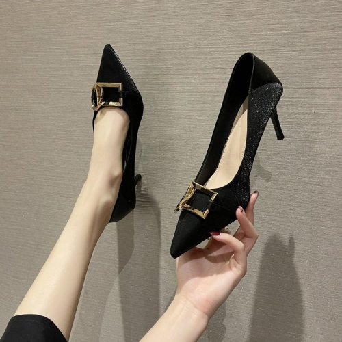 All-match square buckle elegant high heels