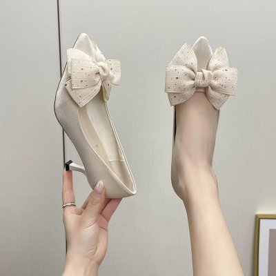 women's bowknot chunky heel shoes