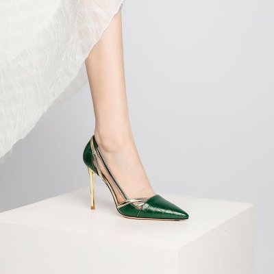 Green gold high heel elegant women's shoes