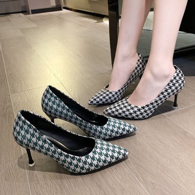 Checkered all-match commuter high heels