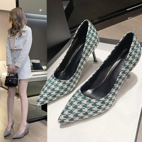 Checkered all-match commuter high heels