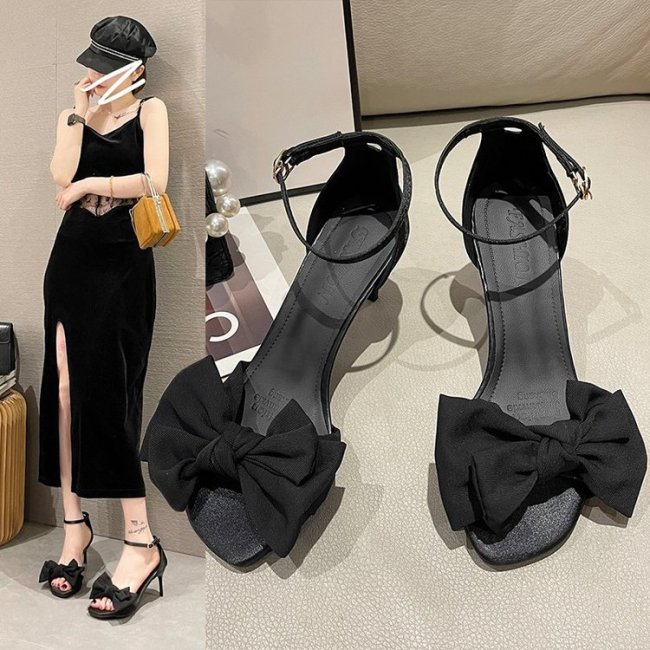 Beautiful black square toe strappy high heels