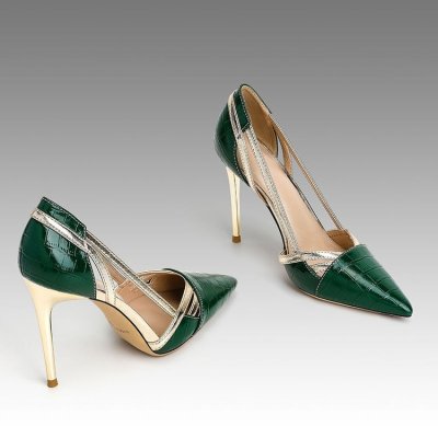 Green gold high heel elegant women's shoes