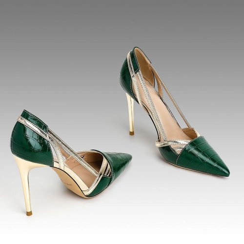 Green gold high heel elegant women's shoes