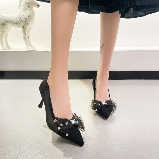 women's bowknot chunky heel shoes