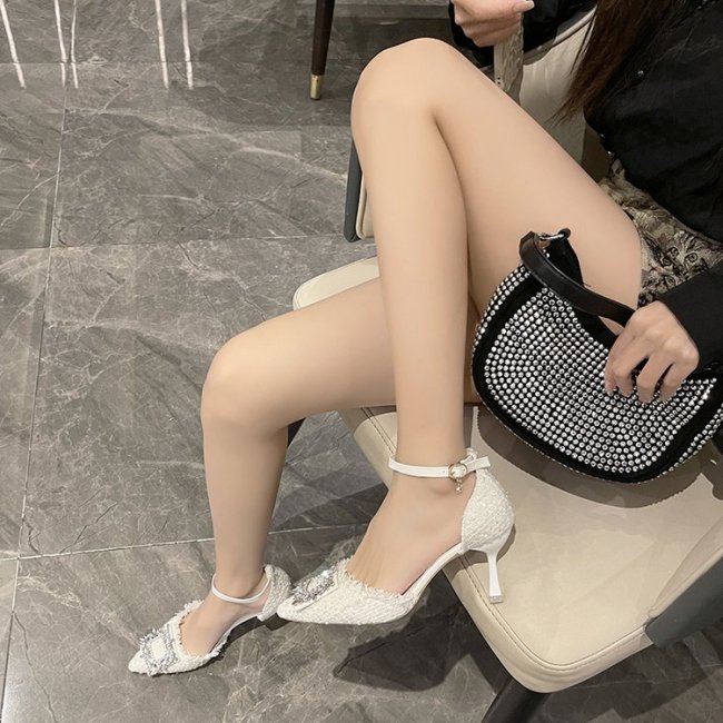 women's square buckle baotou sandals high heel