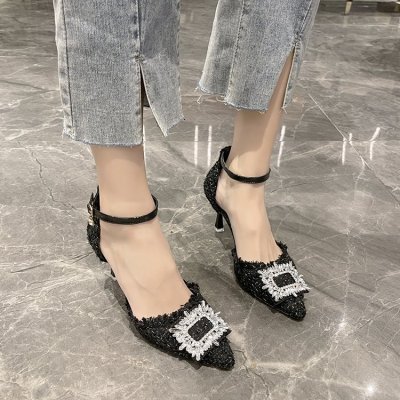 women's square buckle baotou sandals high heel