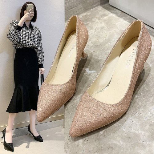 Niche nude color shallow mouth pointed toe shoes
