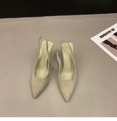 Summer new pointed thick heel high heel mid heel