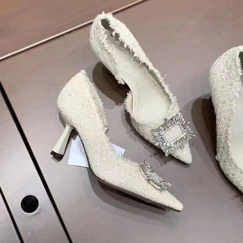 Summer new pointed thick heel high heel mid heel