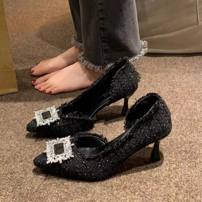 Summer new pointed thick heel high heel mid heel
