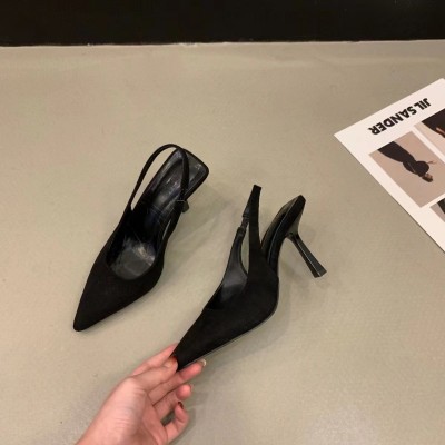 Summer new pointed thick heel high heel mid heel