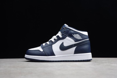 Jordan 1 Mid White Metallic Gold Obsidian 554724-174