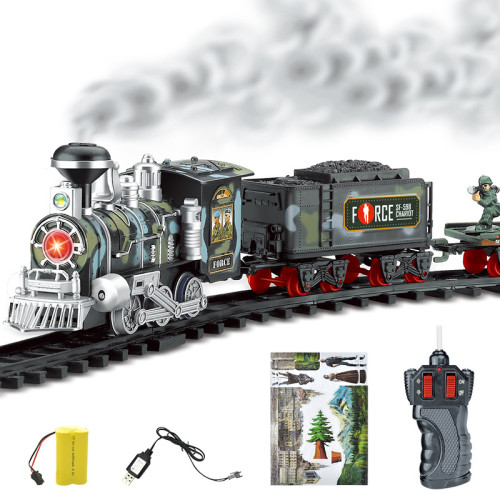 Electric smoking remote control rail train simulation model rechargeable steam train children's toy set