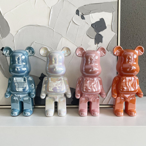 Electroplated Ceramic 'Violent Bear' Money Bank - A Unique Decorative Saving Toy