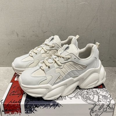 Daddy's Shoes Women's All white ins2022 Autumn and Winter New Lace up Thick soled Footprint Pupils' Casual Sneakers
