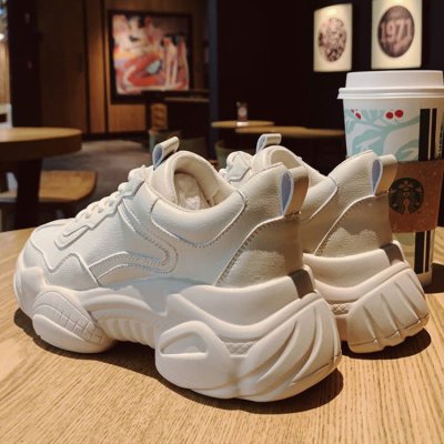 Batch low price walking sneakers women beige 2020 spring summer new thick soled lace up daddy shoes women casual white shoes women