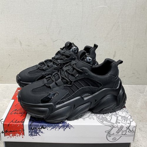 Father's shoes Women's all black ins New style lace up thick soled shoes for children's leisure sports shoes in autumn and winter of 2022