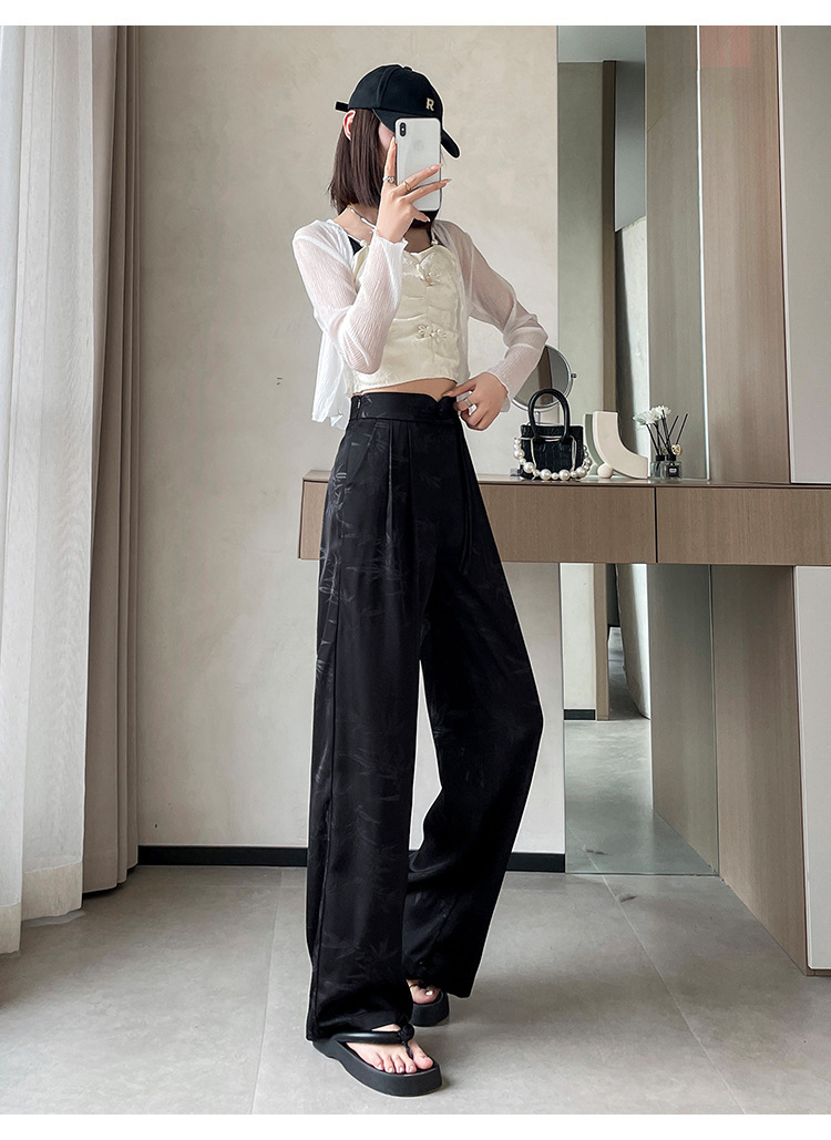 satin-embossed wide-leg trousers