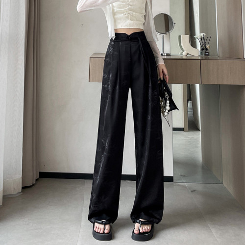satin-embossed wide-leg trousers