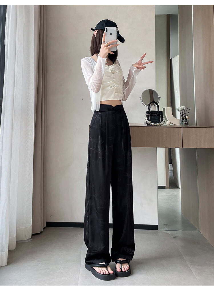 satin-embossed wide-leg trousers