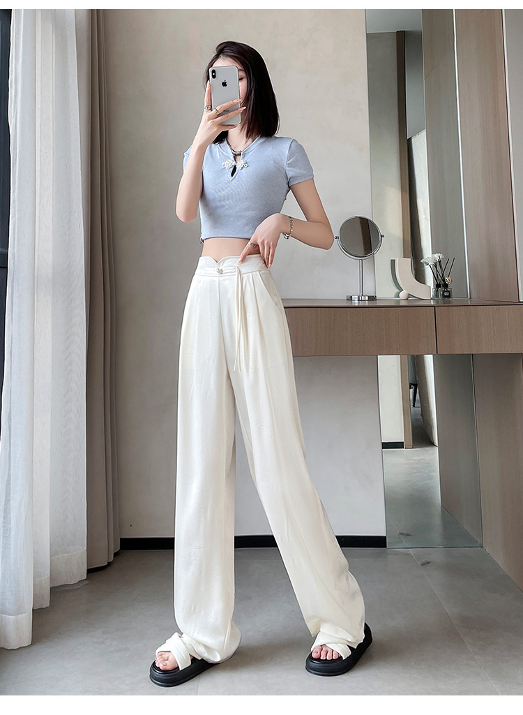 satin-embossed wide-leg trousers