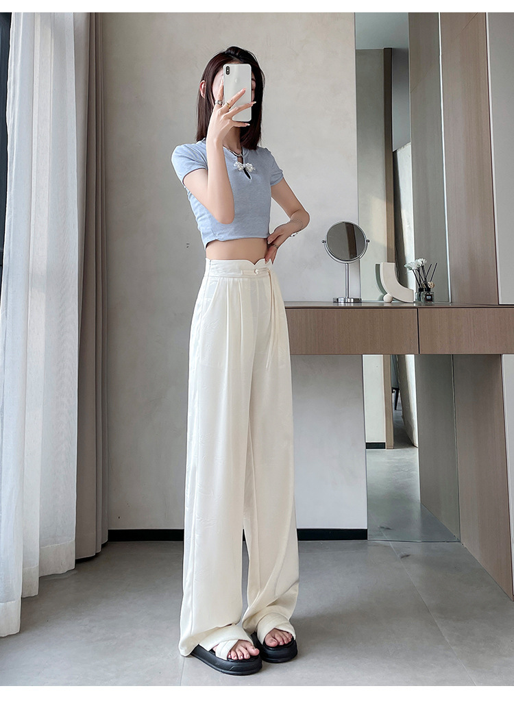 satin-embossed wide-leg trousers