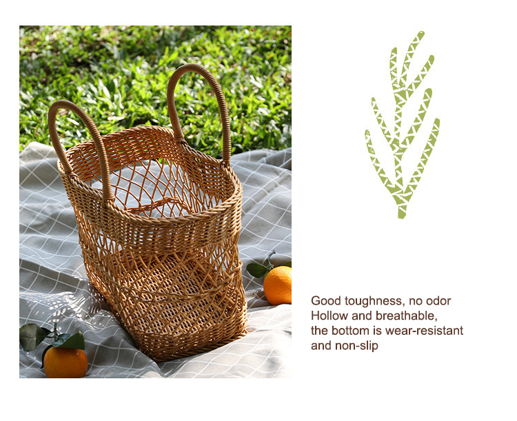 Imitation rattan woven portable picnic basket