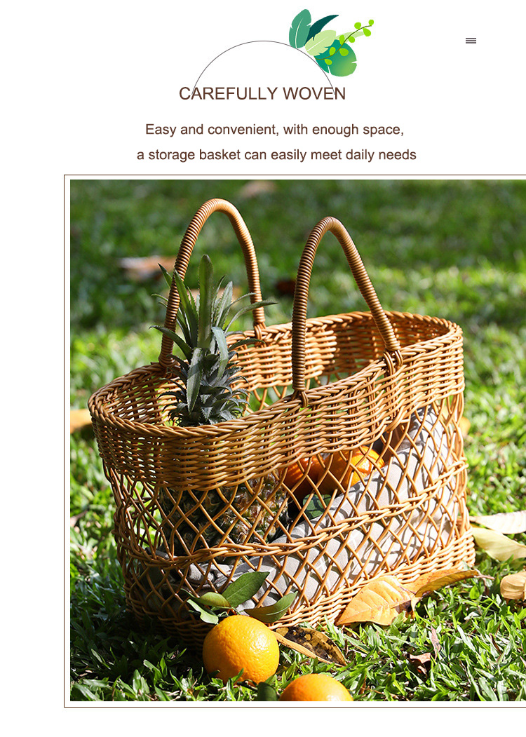 Imitation rattan woven portable picnic basket