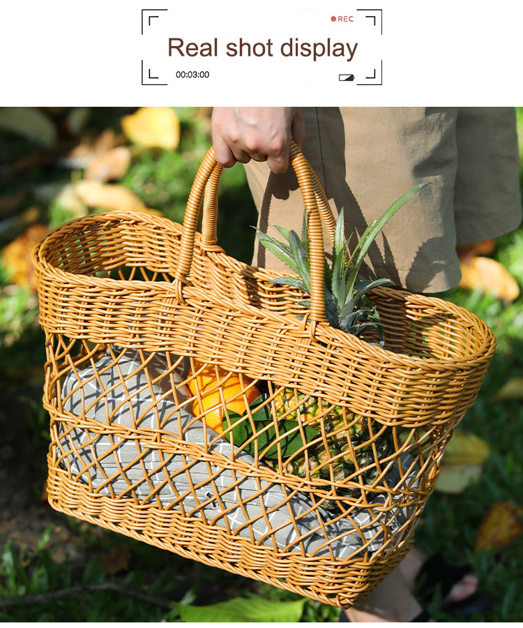 Imitation rattan woven portable picnic basket