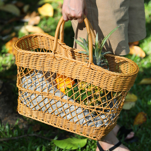 Imitation rattan woven portable picnic basket