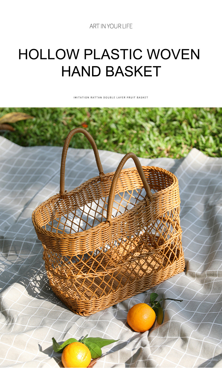 Imitation rattan woven portable picnic basket