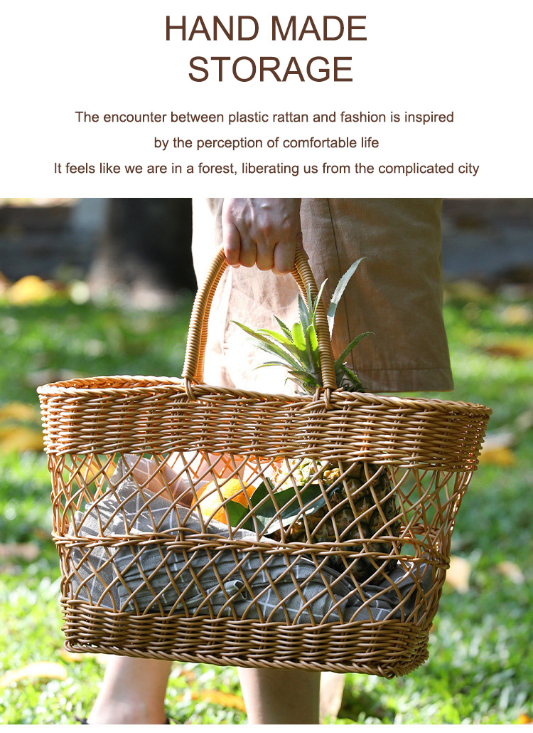 Imitation rattan woven portable picnic basket