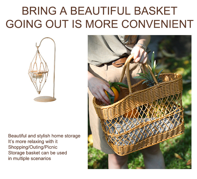 Imitation rattan woven portable picnic basket