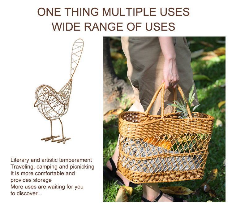 Imitation rattan woven portable picnic basket