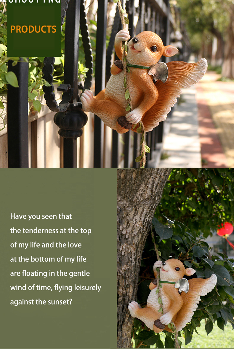 Simulated squirrel pendant garden decoration small ornaments resin crafts flower pot balcony courtyard pendant outdoor wear