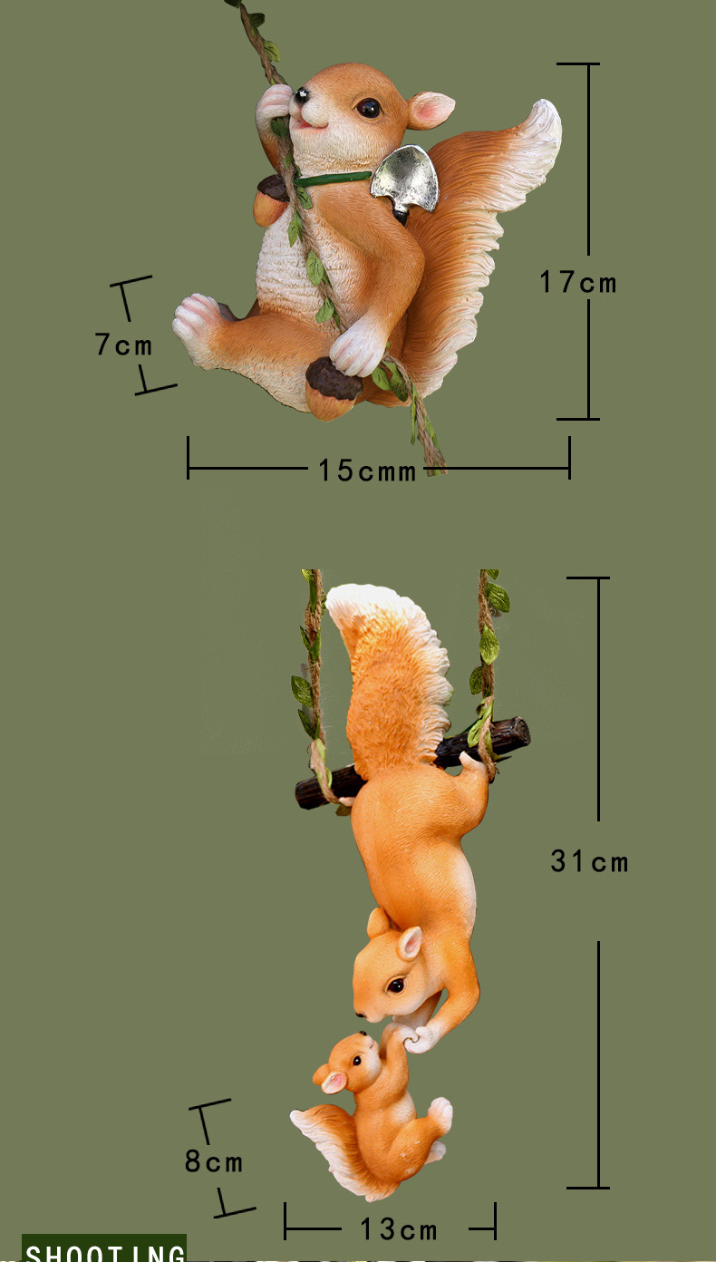 Simulated squirrel pendant garden decoration small ornaments resin crafts flower pot balcony courtyard pendant outdoor wear