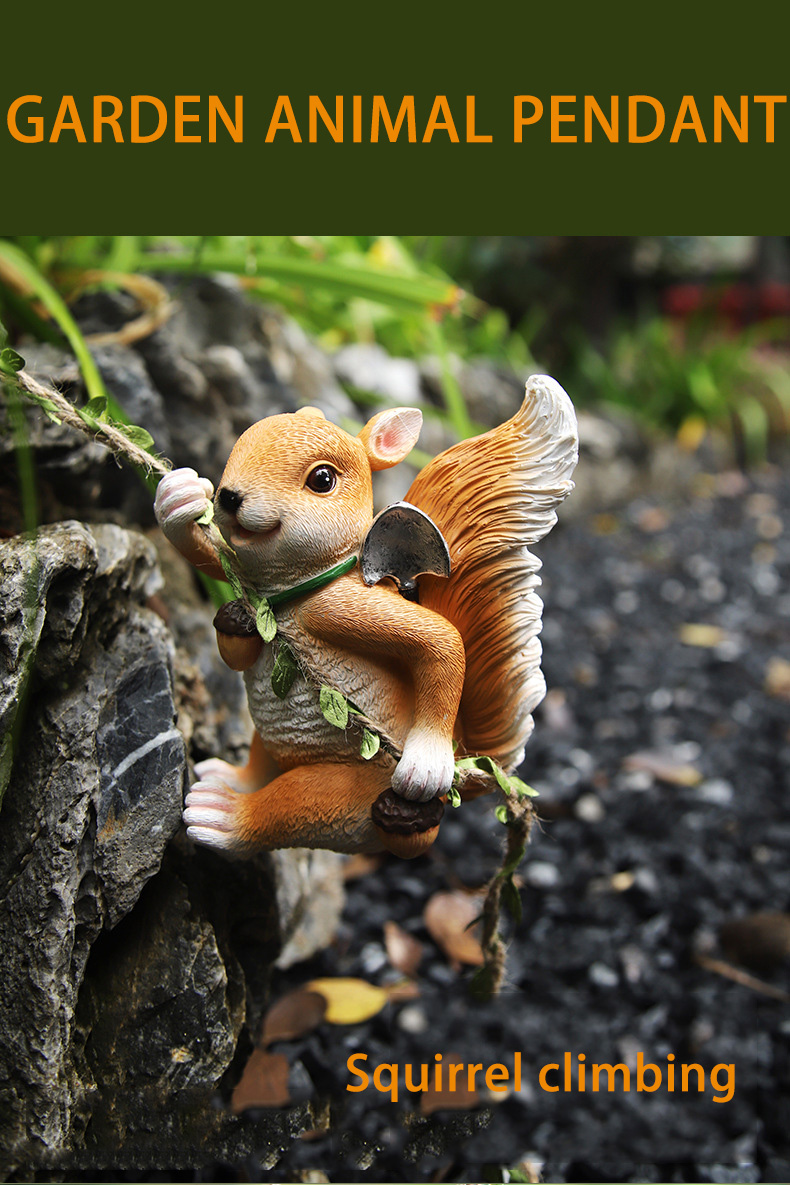 Simulated squirrel pendant garden decoration small ornaments resin crafts flower pot balcony courtyard pendant outdoor wear