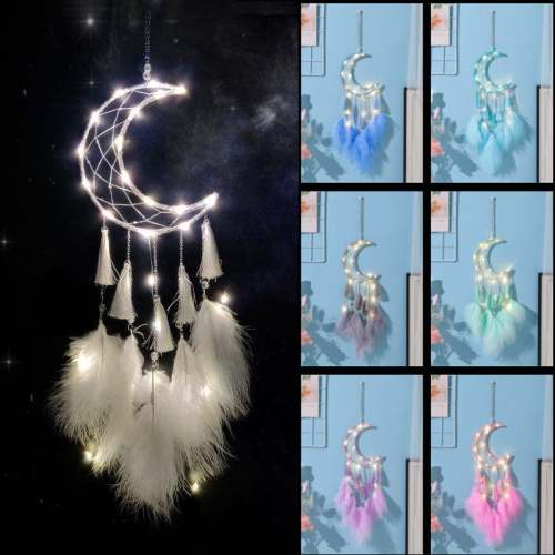 Dremisland Moon Dream Catcher with Fairy Lights – Magical Dreamcatcher Wall Decor for Bedroom with LED Lights