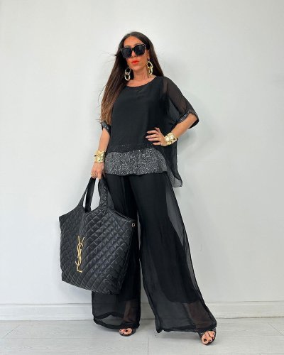 Summer Chiffon Sequined Casual Suit for Women – Elegant & Comfortable