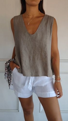 Cotton and Linen Vest with Back Strap Design - Stylish and Comfortable Layering Piece