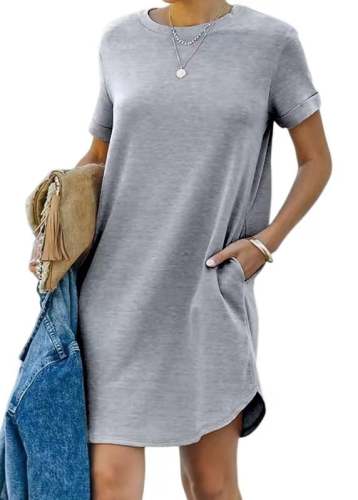 Casual Short Sleeve T-Shirt Dress with Pockets - Stylish & Comfortable