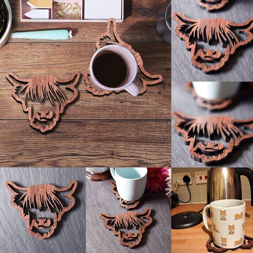 Highland Cow Coasters – Unique, Rustic Coasters Featuring Adorable Highland Cows
