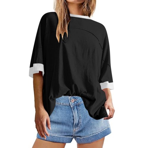 Short-Sleeved Color Block T-Shirt - Trendy and Comfortable Casual Wear