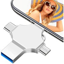 4-in-1 128GB USB Flash Drive - USB 2.0/3.0 for iPhone, Android, PC, & Harmony OS