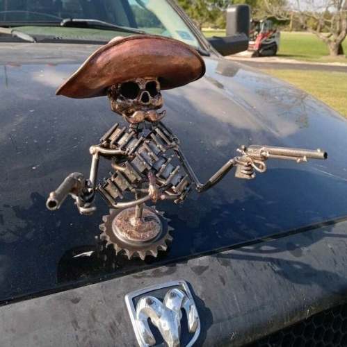 Cowboy Skull Gunslinger Hood Ornament - Bold Automotive Sculpture