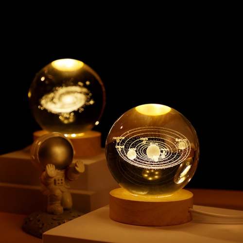3D Crystal Ball Night Light with Elegant Wood Base – Perfect for Home Decor