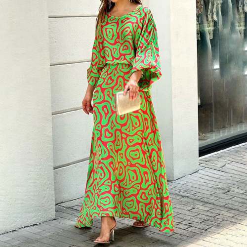 🔥Stylish Swirl Slit Sleeve Maxi Dress Set for Effortless Elegance👗🎁
